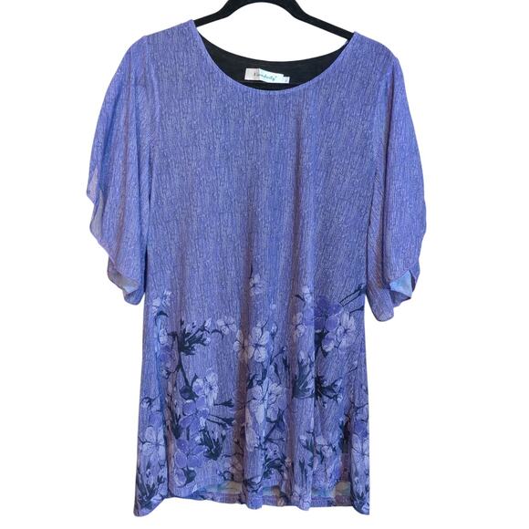 Women's Size L Purple Lined Floral Butterfly Sleeve Pullover Ninedaily Blouse - Picture 3 of 7